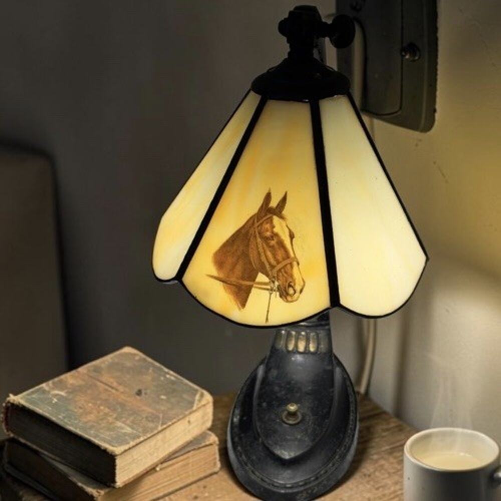 Antique Stained Glass Lamp With HORSE Head On Shade 13” Fast Shipping 3553-C